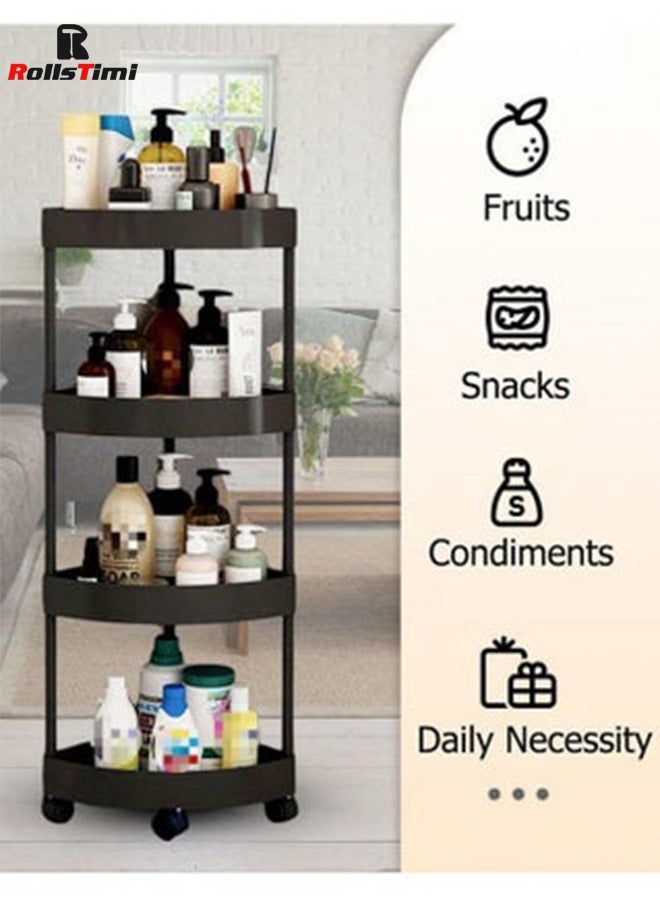 RollsTimi  4-Layer Shower Caddy Corner Shelves, Bathroom Shelving Unit Cart with Wheel for Rust Proof Corner Open Storage Cart for Bathroom, Kitchen, Laundry, Black - Image 3