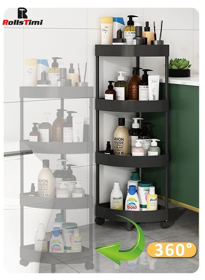 RollsTimi  4-Layer Shower Caddy Corner Shelves, Bathroom Shelving Unit Cart with Wheel for Rust Proof Corner Open Storage Cart for Bathroom, Kitchen, Laundry, Black - Image 4