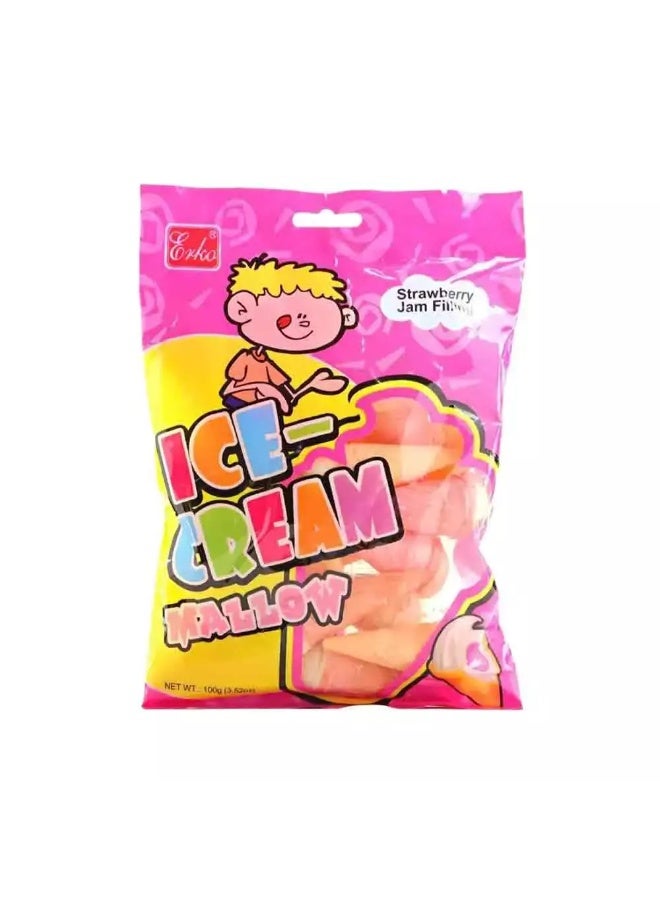 Erko Strawberry Jam Filling Ice Cream Mallow Candy, Cone Marshmallow- 100 gm - Image 1