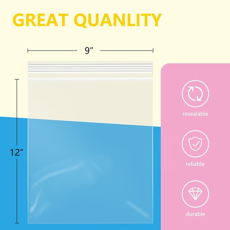 iMailer 100 Pcs- 9" x 12", 2 Mil Reclosable Plastic Zip Poly Bags- Clear Resealable Sealing Storage Ziplock Bag for A4, Letter Sized Documents, Marketing Materials, Clothes - Image 2