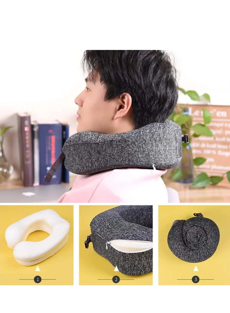 MNUK MNP-1 Premium Neck Pillow for Traveling, Dark Grey |Memory Cotton U-Shaped Travel Pillow with Magnetic Cloth for Ultimate Comfort|Ideal for Car, Flight & Office Naps