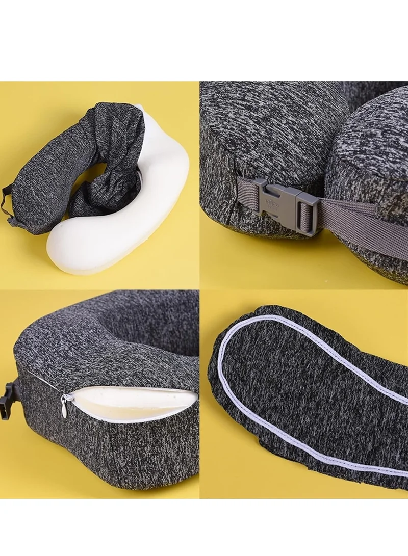 MNUK MNP-1 Premium Neck Pillow for Traveling, Dark Grey |Memory Cotton U-Shaped Travel Pillow with Magnetic Cloth for Ultimate Comfort|Ideal for Car, Flight & Office Naps