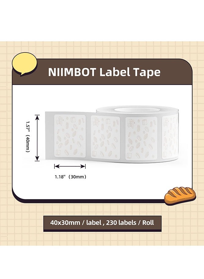 NIIMBOT - B21/B1/B3S Label Maker Tape Waterproof Thermal Label Paper Sticker Labels with Yummy Bread Pattern for Food Dessert Bread Barcode Printing 40*30mm - Image 1