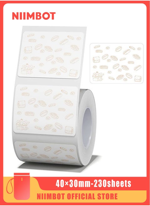 B21/B1/B3S Label Maker Tape Waterproof Thermal Label Paper Sticker Labels with Yummy Bread Pattern for Food Dessert Bread Barcode Printing 40*30mm