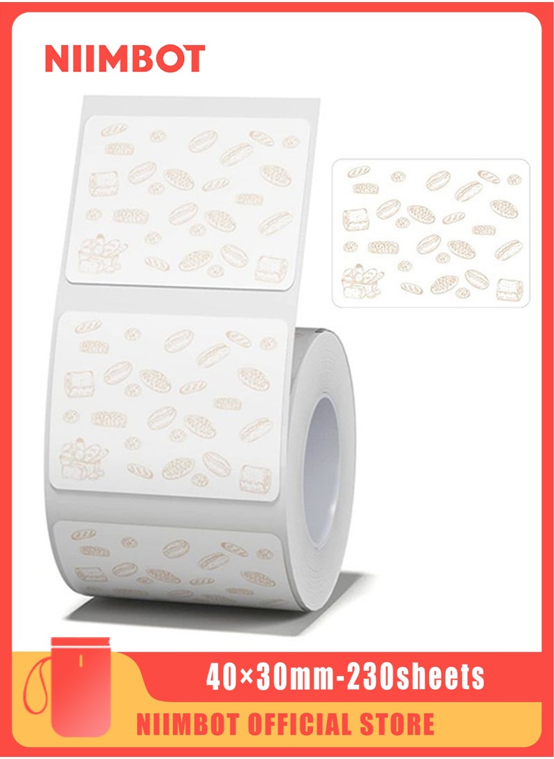 NIIMBOT - B21/B1/B3S Label Maker Tape Waterproof Thermal Label Paper Sticker Labels with Yummy Bread Pattern for Food Dessert Bread Barcode Printing 40*30mm - Image 1