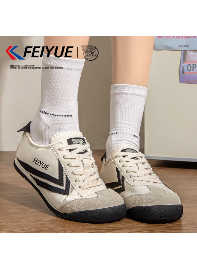 Feiyue Official Women's Sneakers Spring New Classic Thin Sole Casual Shoes Women Beige Black Size 42