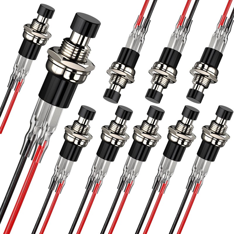 DIYhz Momentary Push Button Switch, 1A 250V AC SPST Mini Pushbutton Switches with Wire Normal Closed(NC) Black Cap - 10pcs - Image 1