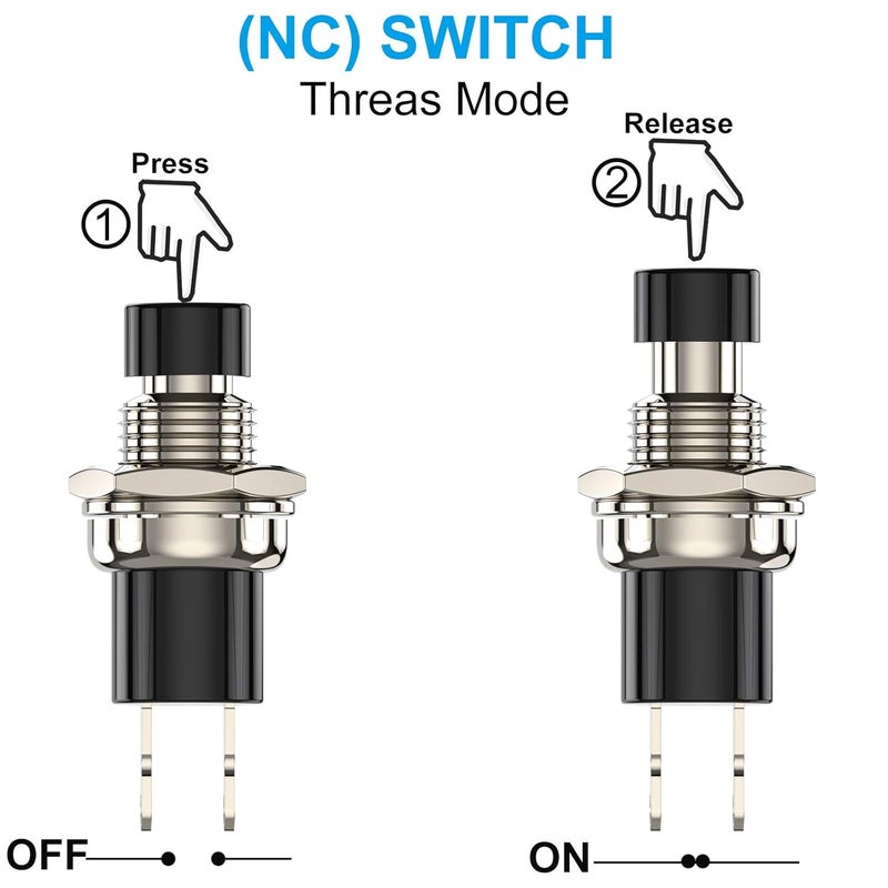 DIYhz Momentary Push Button Switch, 1A 250V AC SPST Mini Pushbutton Switches with Wire Normal Closed(NC) Black Cap - 10pcs - Image 3