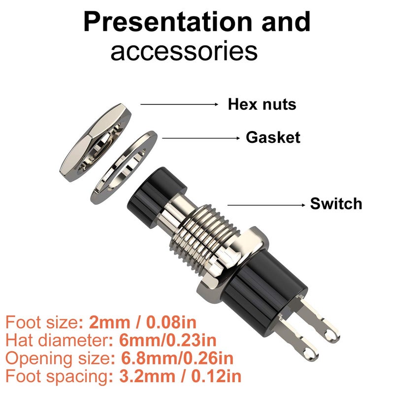 DIYhz Momentary Push Button Switch, 1A 250V AC SPST Mini Pushbutton Switches with Wire Normal Closed(NC) Black Cap - 10pcs - Image 4