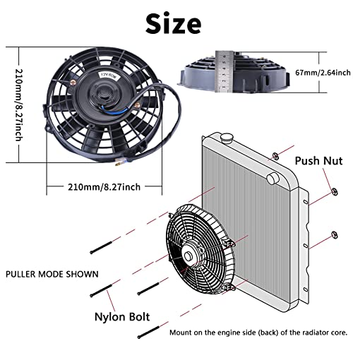 FGJQEFG 7 Inch Black Universal Slim Fan Push Pull Electric Radiator 12V 80W High Performance Cooling Fan Mount Kit Set of 2 - Image 2