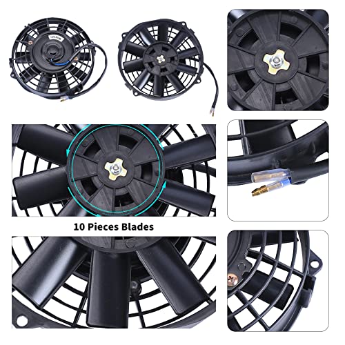 FGJQEFG 7 Inch Black Universal Slim Fan Push Pull Electric Radiator 12V 80W High Performance Cooling Fan Mount Kit Set of 2 - Image 5