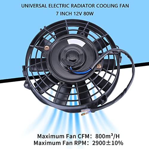 FGJQEFG 7 Inch Black Universal Slim Fan Push Pull Electric Radiator 12V 80W High Performance Cooling Fan Mount Kit Set of 2 - Image 4