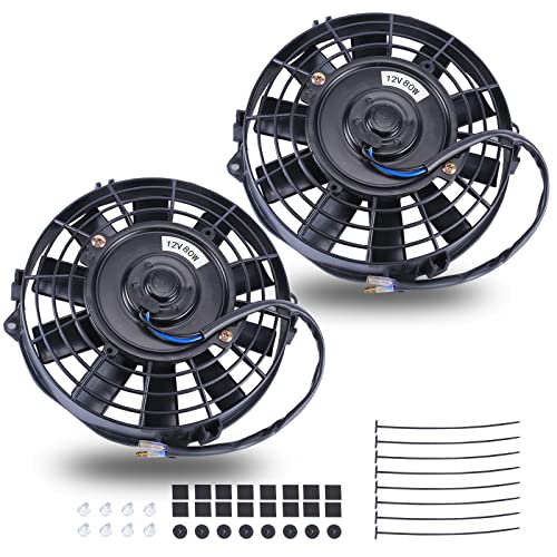 FGJQEFG 7 Inch Black Universal Slim Fan Push Pull Electric Radiator 12V 80W High Performance Cooling Fan Mount Kit Set of 2 - Image 1