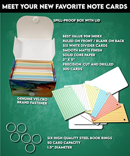 DEBRADALE DESIGNS Made in USA – Debra Dale Designs Ruled Note Cards with Rings – 300-Pack 3"x5" – 6 Pastel Colors – Secure Storage Box Included - Image 5