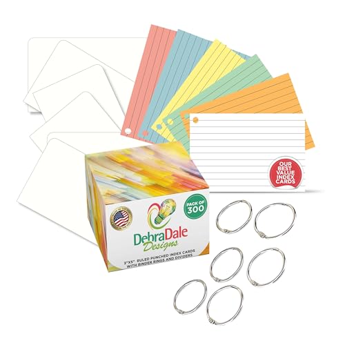 DEBRADALE DESIGNS Made in USA – Debra Dale Designs Ruled Note Cards with Rings – 300-Pack 3"x5" – 6 Pastel Colors – Secure Storage Box Included - Image 1