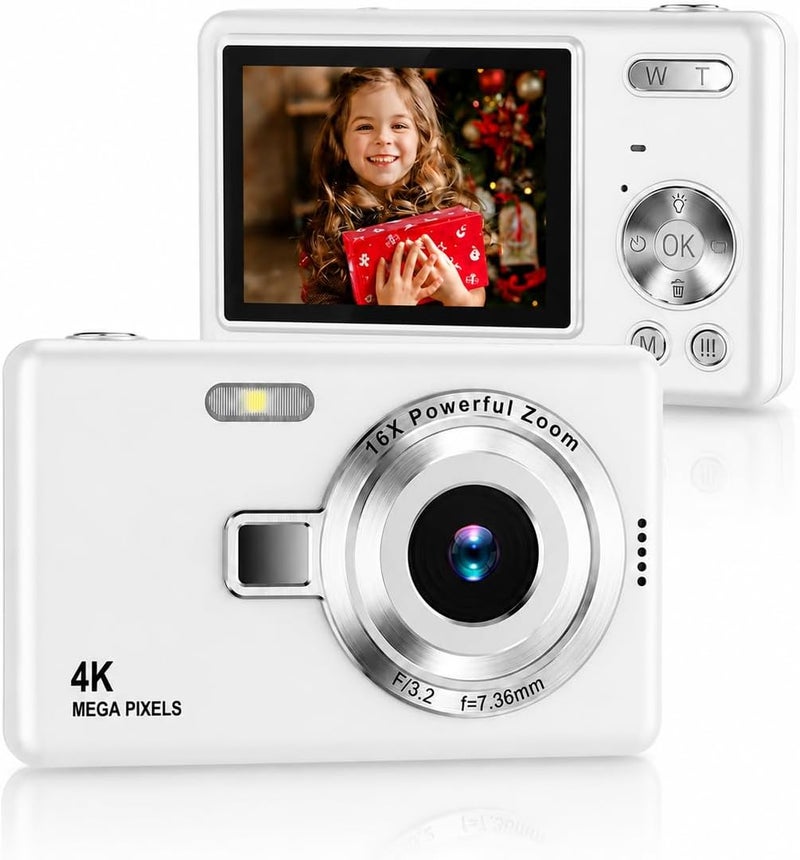 Favarey Digital Camera, FHD 1080P Point and Shoot Kids Camera with 16X Zoom, Anti-Shake, 32GB Card - Compact Kids Digital Camera Gift for Boys, Girls (White) - Image 1