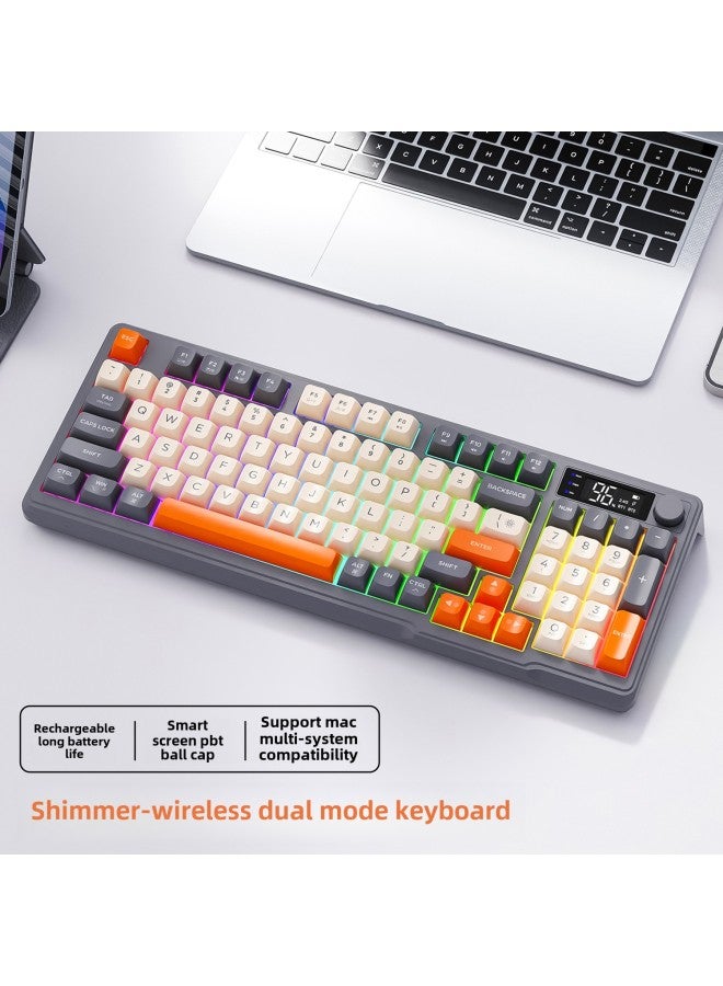 لوحة مفاتيح Free Wolf M96 اللاسلكية بتقنية البلوتوث ثنائية الوضع ذات الملمس الميكانيكي مع غطاء كروي من مادة PBT مع مقبض عرض ولوحة مفاتيح للألعاب - اللون: لوحة مفاتيح Free Wolf M96 اللاسلكية بتقنية البلوتوث ثنائية الوضع متوهجة - Image 2