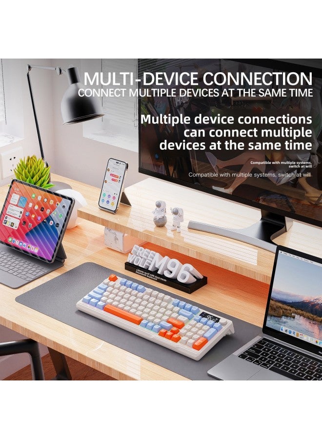 لوحة مفاتيح Free Wolf M96 اللاسلكية بتقنية البلوتوث ثنائية الوضع ذات الملمس الميكانيكي مع غطاء كروي من مادة PBT مع مقبض عرض ولوحة مفاتيح للألعاب - اللون: لوحة مفاتيح Free Wolf M96 اللاسلكية بتقنية البلوتوث ثنائية الوضع متوهجة - Image 5