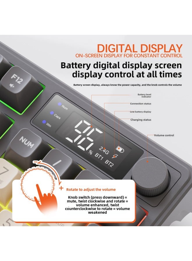 لوحة مفاتيح Free Wolf M96 اللاسلكية بتقنية البلوتوث ثنائية الوضع ذات الملمس الميكانيكي مع غطاء كروي من مادة PBT مع مقبض عرض ولوحة مفاتيح للألعاب - اللون: لوحة مفاتيح Free Wolf M96 اللاسلكية بتقنية البلوتوث ثنائية الوضع متوهجة - Image 4