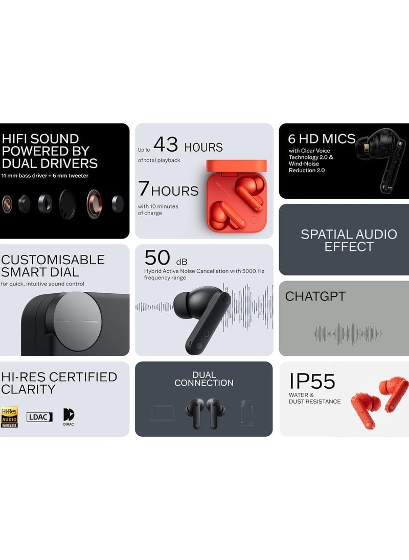 ELTRAZONE Buds Pro 2 True Wireless Earbuds – Clear Voice Technology 2.0, 50dB Smart Active Noise Cancellation, Spatial Audio Effect, Low Latency Mode, Long Battery Life, Integrated Touch Controls – Middle East Version in Stylish Orange for Music & Calls - Image 4