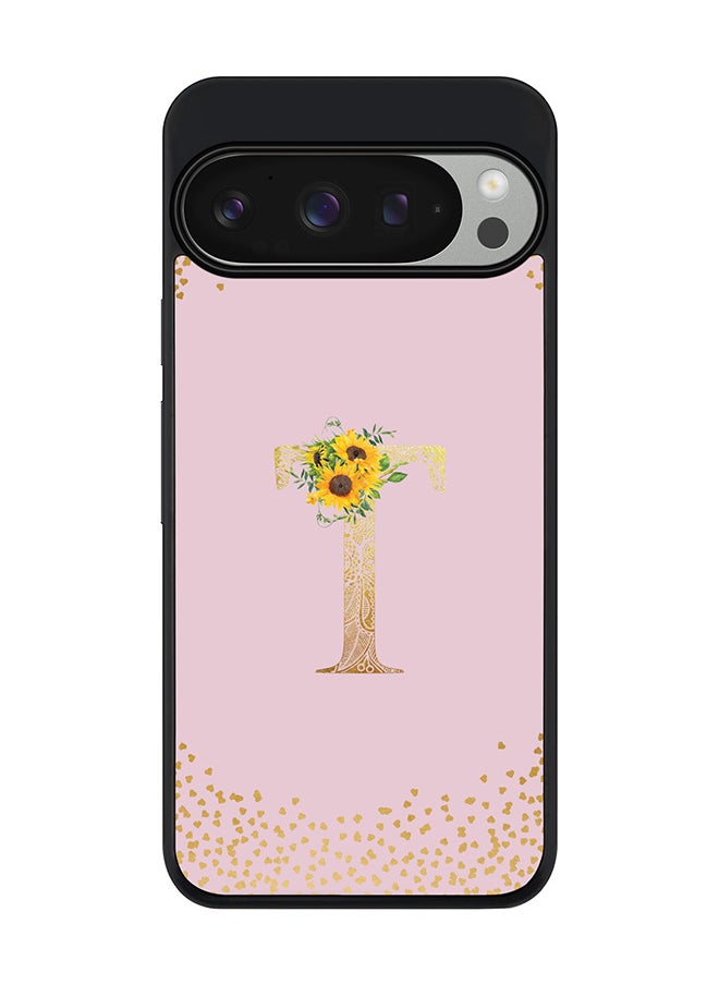 Stylizedd For Google Pixel 9 Pro Case,Slim fit Camera Protection, Shockproof Thin Phone cover - Custom Floral Monogram - T (Pink )  - Image 1