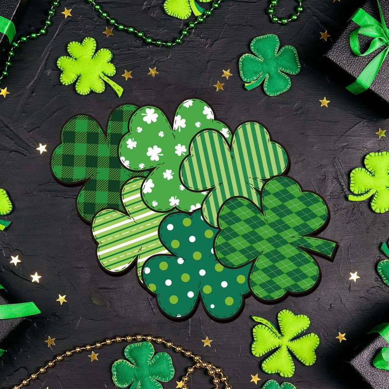 Yookeer St Patrick's Day Front Door Sign Wooden Lucky Shamrocks Plaque Wreath Ornament Irish Hanging Welcome Board Spring Home Wall Green Decoration(Plaid Shamrock) - Image 3