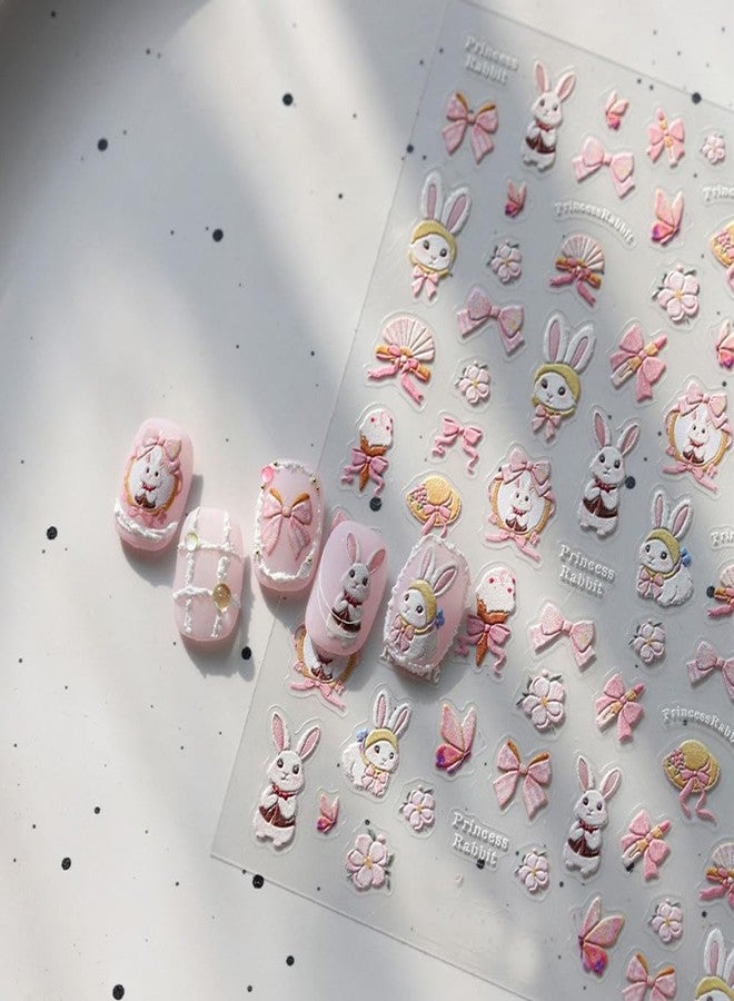 LIFOOST 5D Embossed Pink Rabbit Flower Nail Stickers for Nail Art Bows Blossom Nail Design Spring Summer Floral Nail Decals Relief Petals - Image 2