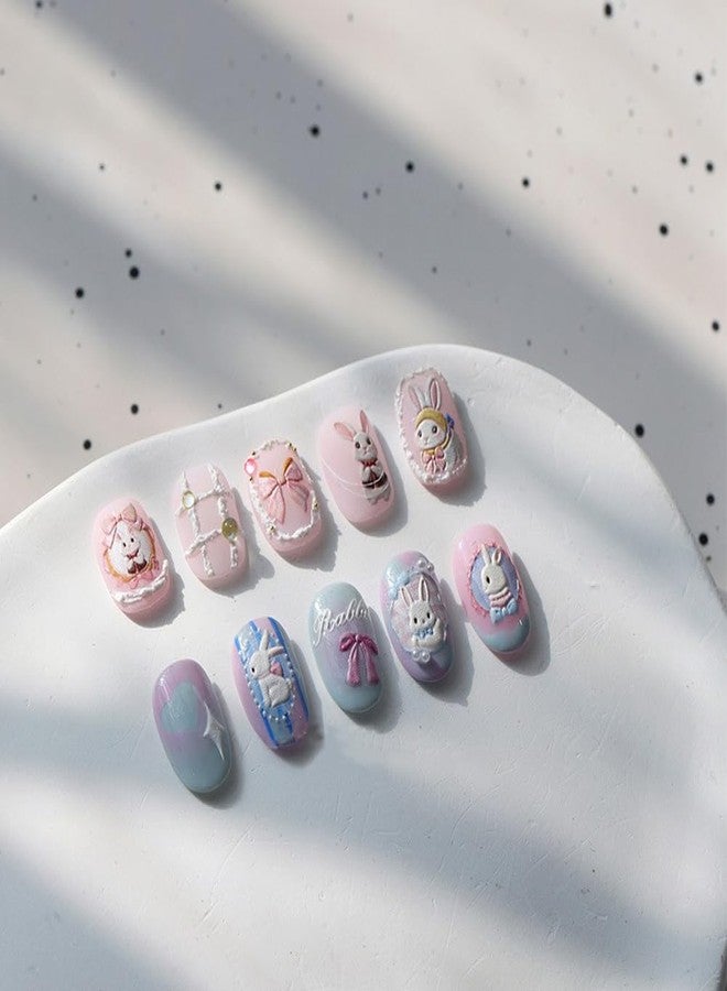 LIFOOST 5D Embossed Pink Rabbit Flower Nail Stickers for Nail Art Bows Blossom Nail Design Spring Summer Floral Nail Decals Relief Petals - Image 4