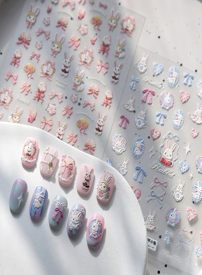 LIFOOST 5D Embossed Pink Rabbit Flower Nail Stickers for Nail Art Bows Blossom Nail Design Spring Summer Floral Nail Decals Relief Petals - Image 3