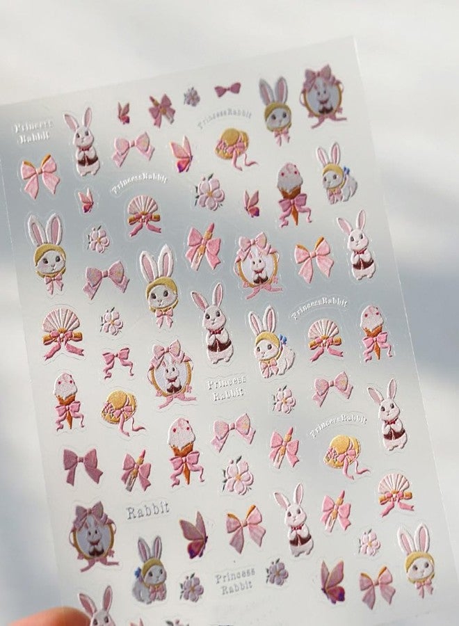 LIFOOST 5D Embossed Pink Rabbit Flower Nail Stickers for Nail Art Bows Blossom Nail Design Spring Summer Floral Nail Decals Relief Petals - Image 5