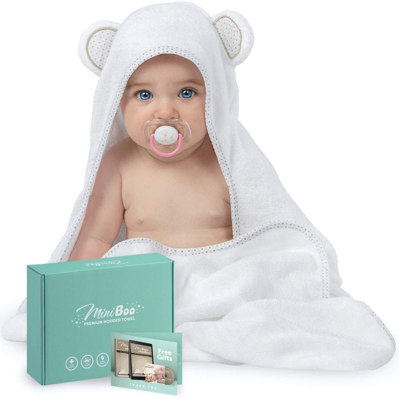 MINIBOO Hooded Baby Towels for Newborn Super Soft Baby Bath Towels with Hood Highly Absorbent Viscose Made from Bamboo Hooded Towel for Infant Toddler and Kids Baby Essentials