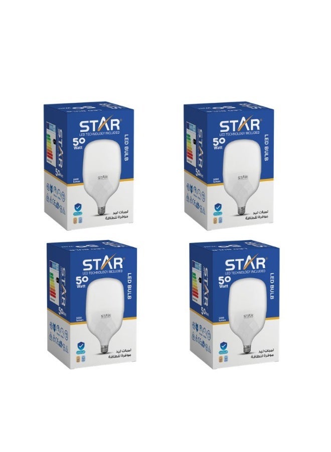 Star LED Bulb E27 50W , Energy Saving Light Bulb, Bright White 6500K, 5000 Lumens, Standard E27 Base, Long Lifespan, Eco-Friendly Lighting ( 4 Pieces ) - Image 1