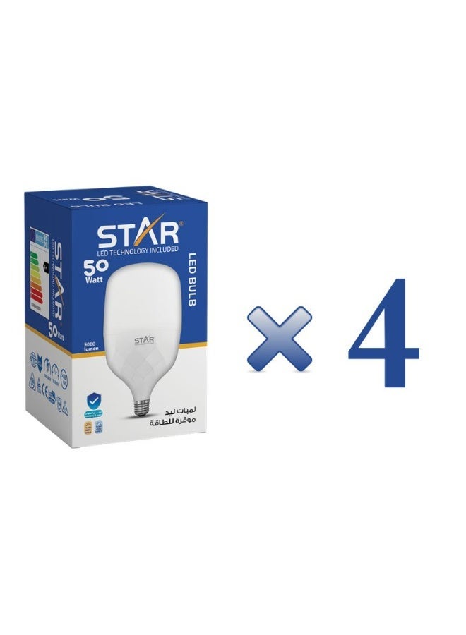 Star LED Bulb E27 50W , Energy Saving Light Bulb, Bright White 6500K, 5000 Lumens, Standard E27 Base, Long Lifespan, Eco-Friendly Lighting ( 4 Pieces ) - Image 2