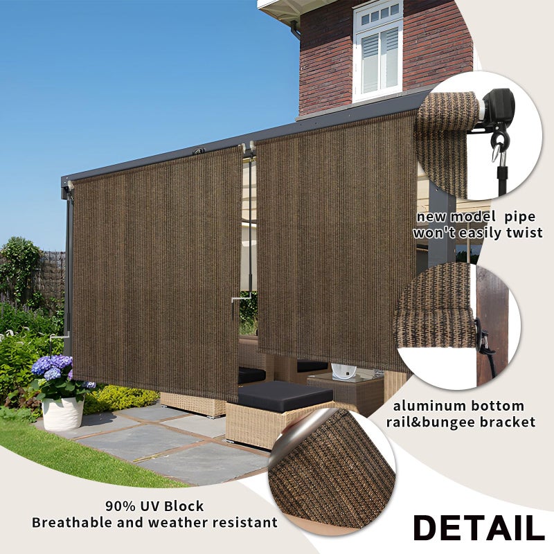 KANAGAWA Outdoor Roller Shade 8'X8' Mocha Exterior Cordless Patio Roll Up Shades for Outside Pergola Porch, Outdoor Blinds for Patio - Image 4