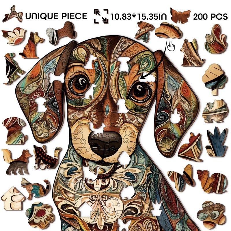 BBOLDIN Colorful Dog Wooden Puzzle for Adults 200 Pieces, Cute Animal Wood Puzzle for Adults, Unique Shape Puppy Puzzle 200 Pieces - Image 2