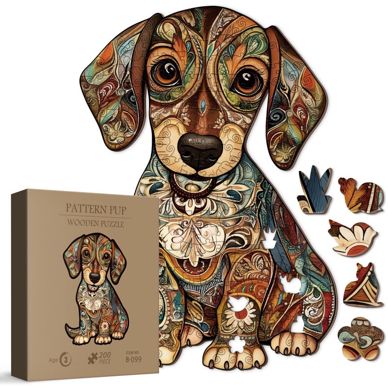 BBOLDIN Colorful Dog Wooden Puzzle for Adults 200 Pieces, Cute Animal Wood Puzzle for Adults, Unique Shape Puppy Puzzle 200 Pieces - Image 1