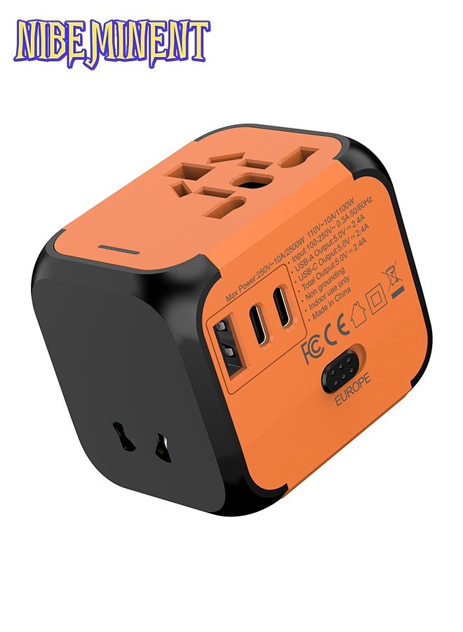 NIBEMINENT Travel Adapter - 2500W Global Voltage Converter with C-Type Plug, Compact & Lightweight Design for US, UK, EU, AU Black- Perfect for Business Trips & Vacations, International Travel Adapter  - Image 1