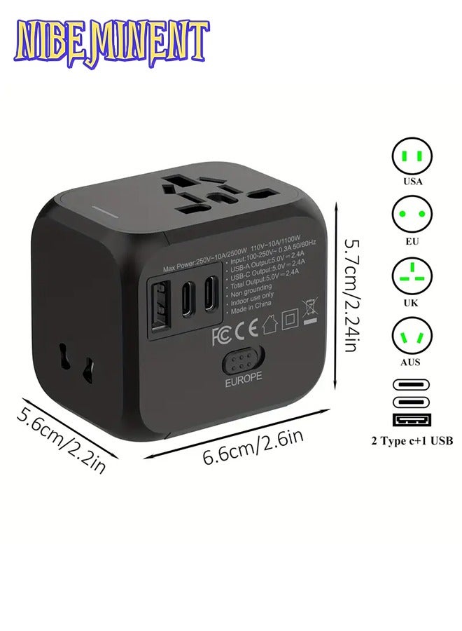 NIBEMINENT Travel Adapter - 2500W Global Voltage Converter with C-Type Plug, Compact & Lightweight Design for US, UK, EU, AU Black- Perfect for Business Trips & Vacations, International Travel Adapter  - Image 5
