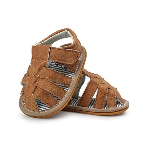 CoKate Baby Boys Girls Sandals Rubber Sole Outdoor First Walker Toddler Girls Boys Summer Shoes, D-khaki, 9-12 Months Infant - Image 4