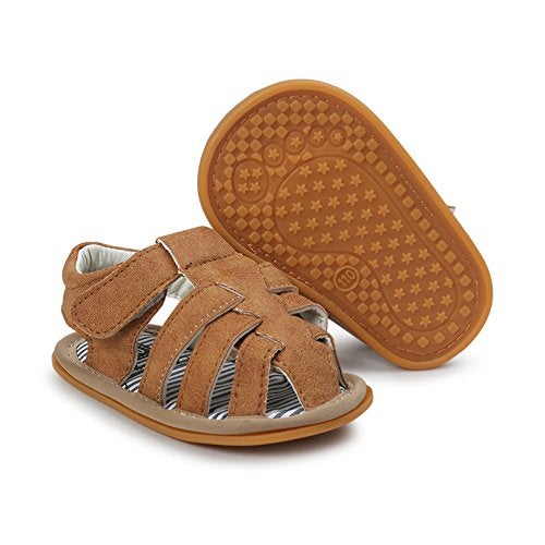 CoKate Baby Boys Girls Sandals Rubber Sole Outdoor First Walker Toddler Girls Boys Summer Shoes, D-khaki, 9-12 Months Infant - Image 3