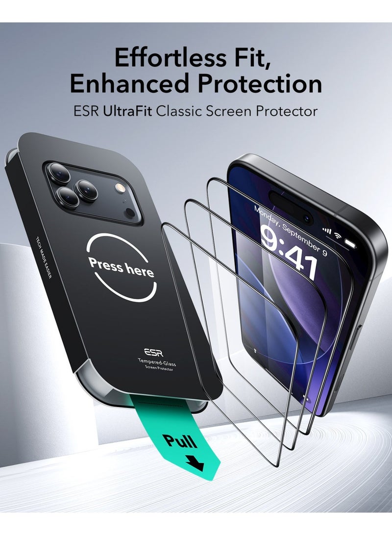 ESR 2 Pack for iPhone 17 Pro Max Screen Protector, Military-Grade Shatterproof, 9H Hardness, Full Coverage Tempered Glass with Ultra Fit Tray clear - Image 3
