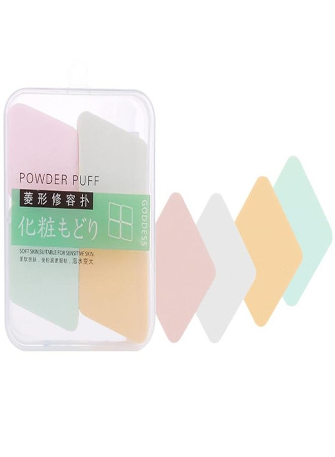 IWOWHERO 4 Pcs Diamond Shape Makeup Powder Puff Wet and Dry Use Facial Makeup Sponge for Liquid Foundation Cream and Loose Powder Soft Cosmetic Applicators - Image 1