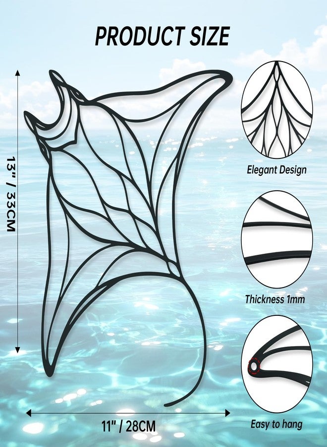Xedatric Manta Ray Metal Wall Art – Minimalist Ocean Fish Decor, Nautical Stingray Sculpture for Coastal Farmhouse & Beach Themed Rooms – Waterproof Metal Wall Decor (13''x11'') - Image 2