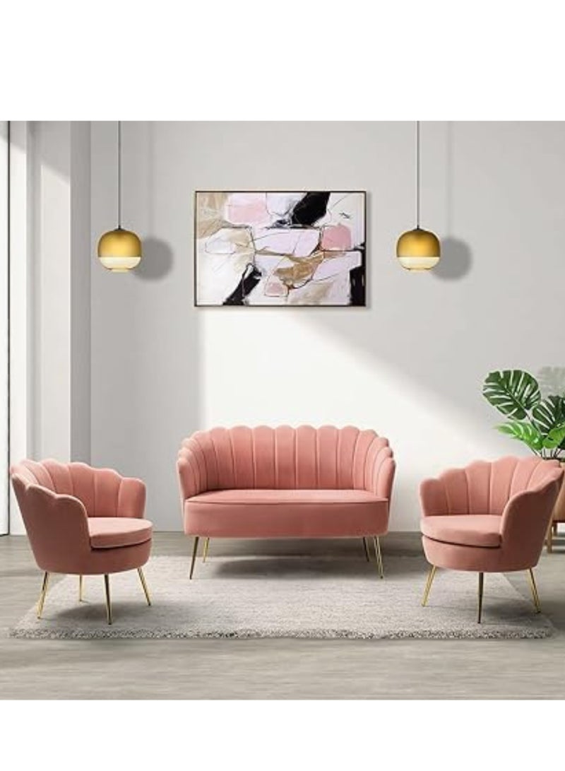 مهارة البحر "MAB FURNISHINGS x Crown Furniture Art مجموعة أثاث غرفة المعيشة من الفيلفيت بثلاث قطع - كنبة صغيرة، كرسيان، كنبة مريحة مودرن بمقعدين، وكرسي تحفة لغرفة النوم (وردي فاتح)"  - Image 1