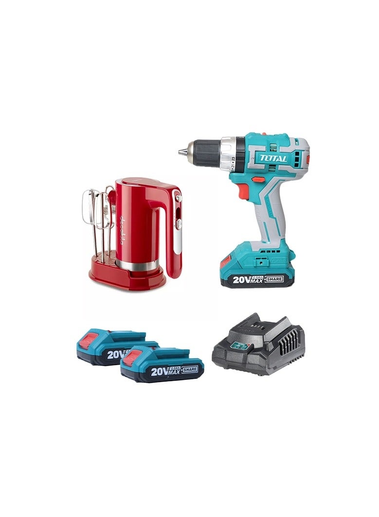 TOTAL Li Ion Cordless Impact Drill 20 V Plus Cordless Hand Mixer Combo Kit TOSLI23062 - Image 3