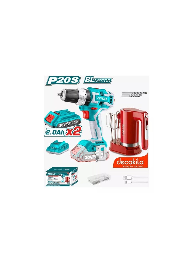 TOTAL Li Ion Cordless Impact Drill 20 V Plus Cordless Hand Mixer Combo Kit TOSLI23062 - Image 4