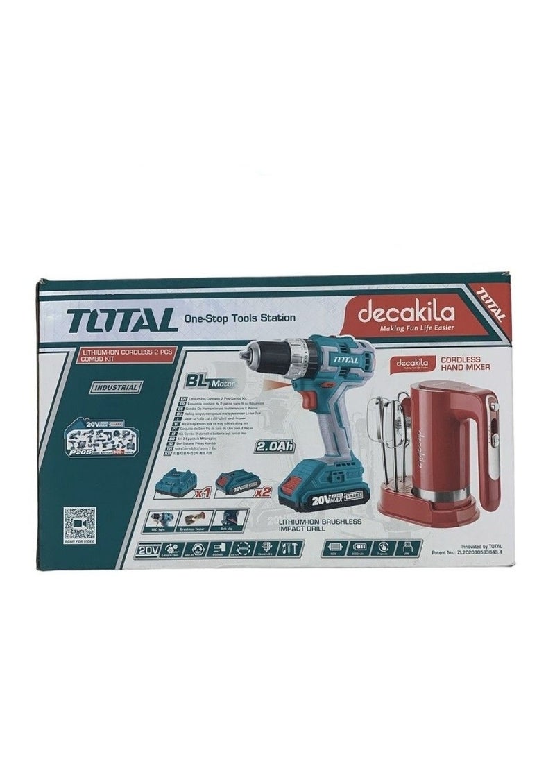 TOTAL Li Ion Cordless Impact Drill 20 V Plus Cordless Hand Mixer Combo Kit TOSLI23062 - Image 5