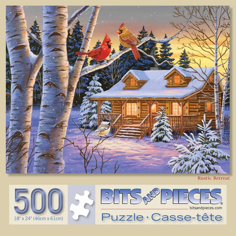 Bits and Pieces 500 Piece Jigsaw Puzzle for Adults Rustic Retreat Snowy Winter Scene Jigsaw Puzzle by Artist William Vanderdasson Completed Puzzle Size 18 x 24