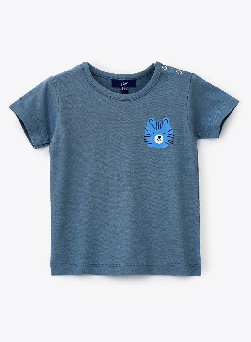 JAM Adventurous Tiger Pattern Graphic Cotton T-Shirt for Boys - Grey - Image 1