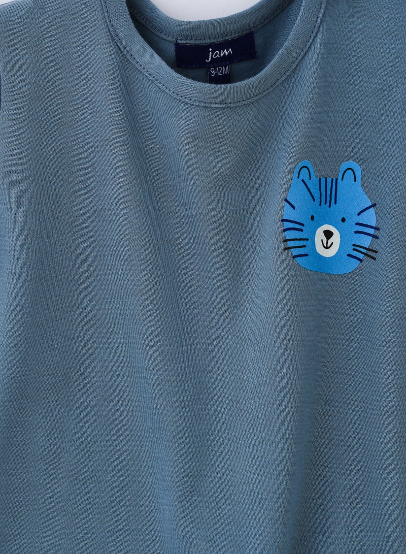 JAM Adventurous Tiger Pattern Graphic Cotton T-Shirt for Boys - Grey - Image 3